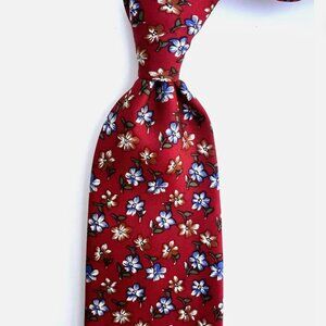CLAYBROOKE Men Necktie Vintage Red Floral Spring Silk Tie Geometric Made In USA